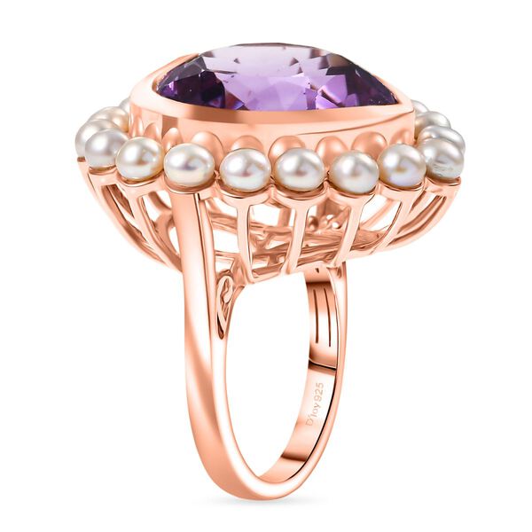 D'Joy AA Rosa Amethyst, S&uuml;&szlig;wasser Perle (3.5mm) Ring 925 Silber 750 Ros&eacute;gold Vermeil (Gr&ouml;&szlig;e 17.00) 22.90 ct image number 5