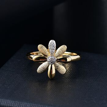 GP Italian Garden Kollektion - Wei&szlig;er Diamant und Kanchanaburi blauer Saphir Ring, 925 Silber 750 Gelbgold Vermeil - 0,11 ct.