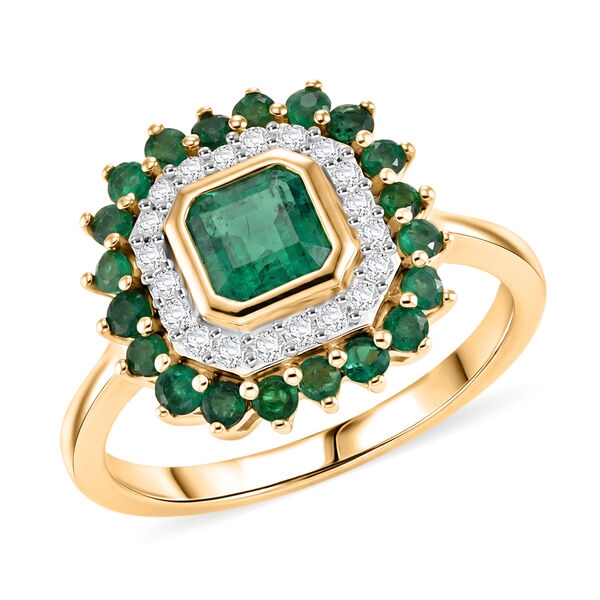 D'Joy AAA Kagem Sambischer Smaragd Ring 925 Silber 750 Gelbgold vermeil (Gr&ouml;&szlig;e 18.00) ca. 1.29 ct image number 3