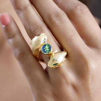 GP Trionfo Kollektion- Pfau Triplett Quarz, Chromdiopsid und Kanchanaburi blauer Saphir-Ring - 1,87 ct.