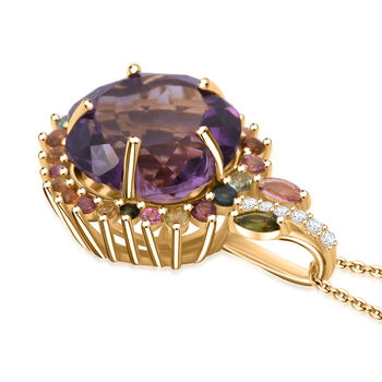 AA Afrikanischer Amethyst, Multi-Turmalin und Zirkon Anh&auml;nger mit 50cm Kette - 11 ct.