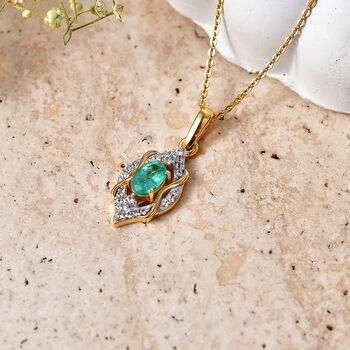 D'Joy AAA Kagem sambischer Smaragd und Zirkon Anh&auml;nger mit 50cm Kette - 0,63 ct.
