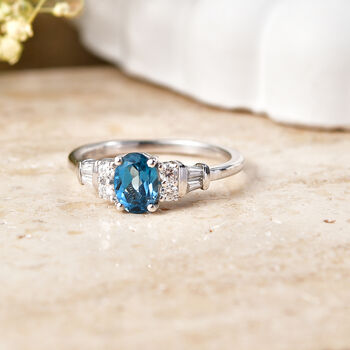 D'Joy London Blau Topas, Moissanit Ring 925 Silber Rhodiniert (Gr&ouml;&szlig;e 16.00) ca. 1.19 ct