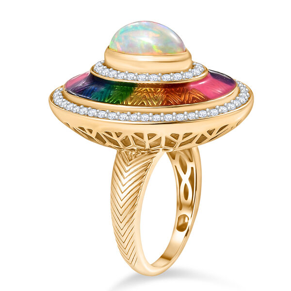D'Joy AA nat&uuml;rlicher, &auml;thiopischer Welo Opal und Zirkon Ring und Anh&auml;nger mit 50cm Kette image number 4