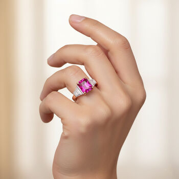 LUXURIANT - AAA Lab Created Rosa Saphir, Moissanit Ring 925 Silber (Gr&ouml;&szlig;e 17.00) ca. 3.92 ct