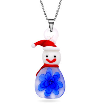 Mehfarbiger Anh&auml;nger im Murano-Stil mit 60cm Kette, Schneemann Design