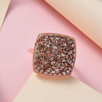 Nat&uuml;rlicher Champagner Diamant Ring, 925 Silber Ros&eacute;gold Vermeil (Gr&ouml;&szlig;e 18.00) ca. 1.00 ct
