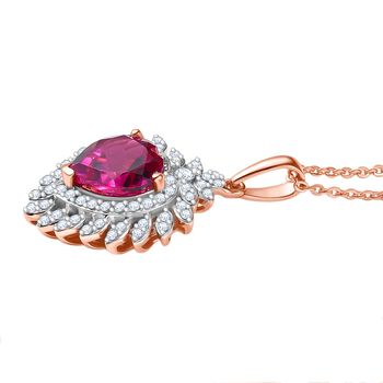 LUXURIANT AAA Labor Rosa Saphir und Zirkon Anh&auml;nger mit 50cm Kette - 3,25 ct.