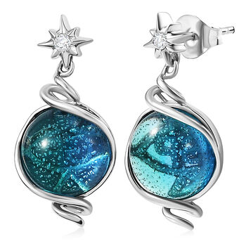 GP Celestial Kollektion- Blaues Muranoglas aus Italien, Zirkon und blaue Saphir Ohrringe