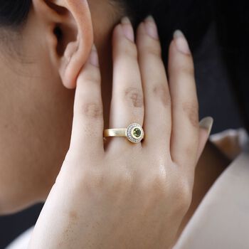 Nat&uuml;rlicher AA Calabar-Turmalin, Wei&szlig;er Zirkon Ring, 925 Silber Gelbgold Vermeil (Gr&ouml;&szlig;e 21.00) ca. 0.84 ct