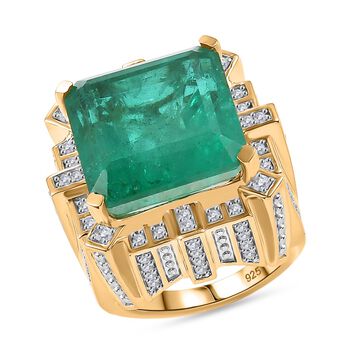 GP Royal Art D&eacute;co Kollektion - Smaragd Triplett Quarz, Zirkon und Kanchanaburi blauer Saphir-Ring - 24,02 ct.