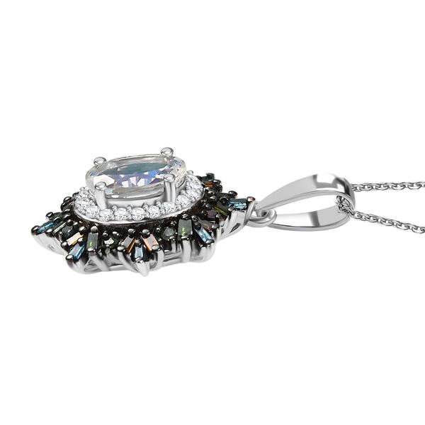 D'Joy AAA Premium Malagasy Mondstein und mehrfarbiger Diamant Ring und Anh&auml;nger mit 50cm Kette image number 7