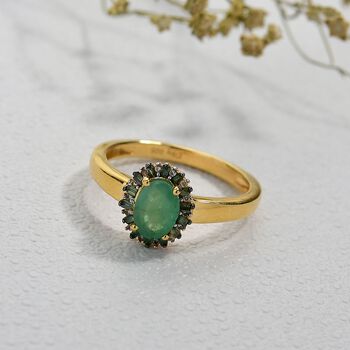 D'Joy Kagem sambischer Smaragd, gr&uuml;ner Diamant und Zirkon Ring - 0,91 ct.