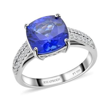 RHAPSODY zertifiziert und gepr&uuml;ft AAAA Tansanit und VS Diamant Ring in 950 Platin - 3,24 ct.