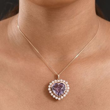 D'Joy AA Rosa Amethyst, S&uuml;&szlig;wasser Perle (3.5mm) Schmuckset ca. 50 cm 925 Silber 750 Ros&eacute;gold Vermeil 20.32 ct
