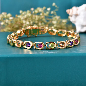 GP - AA Mehrfarbige Edelsteine Armband ca. 19 cm 925 Silber 750 Gelbgold vermeil ca. 5,11 ct.