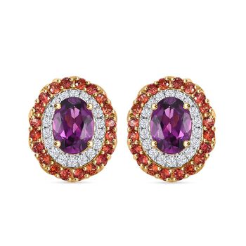 AAA Radiant Ember Granat, Padparadscha Saphir Ohrringe 417 Gold ca. 3,16 ct.