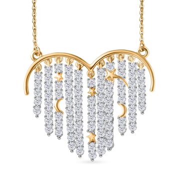 GP Amore Kollektion - Wei&szlig;er Zirkon, Kanchanaburi Blauer Saphir Halskette ca. 50 cm 925 Silber Rhodiniert und 750 Gelbgold Vermeil ca. 4.44 ct