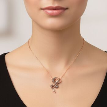 GP - Kanchanaburi Blauer Saphir, Nat&uuml;rlicher Champagner Diamant Schmuckset ca. 50 cm 925 Silber 750 Ros&eacute;gold Vermeil ca. 0,25 ct.