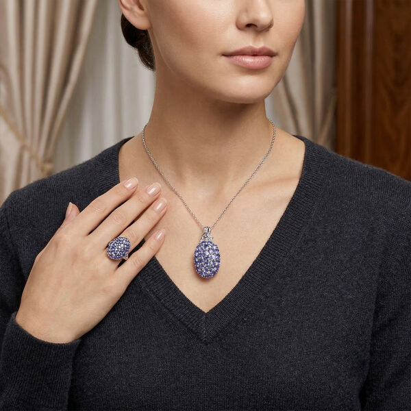 D'Joy Tansanit und Zirkon Ring und Anh&auml;nger mit 50cm Kette image number 2
