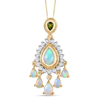 D'Joy AA nat&uuml;rlicher, &auml;thiopischer Welo Opal, Chromdiopsid und Zirkon Anh&auml;nger mit 50cm Kette - 1,92 ct.