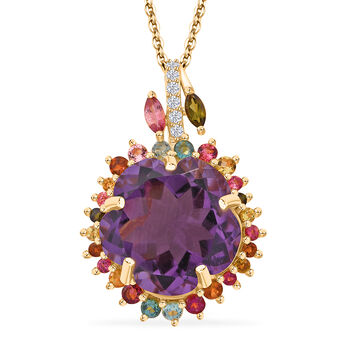 AA Afrikanischer Amethyst, Multi-Turmalin und Zirkon Anh&auml;nger mit 50cm Kette - 11 ct.