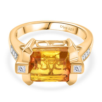 Feuerrahmen-Design - D'Joy Sphaleros Quarz, Wei&szlig;er Zirkon Ring. 925 Silber 750 Gelb Vergoldet (Gr&ouml;&szlig;e 18.00) ca. 4.20 ct