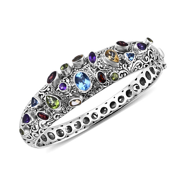 D'Joy Royal Bali Mehrfarbiger Schweizer Blautopas, Peridot Armreif ca. 19 cm 925 Silber ca. 6.99 ct image number 4