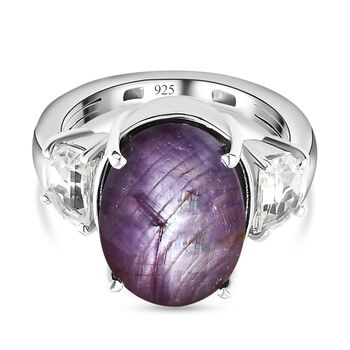 Sternrubin und wei&szlig;er Zirkon-Ring, 925 Silber platiniert  ca. 10,71 ct