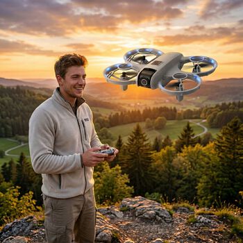 Aerovision Dual Kamera Drohne, Hinderniserkennung, 11,5x14x4,5cm, Grau