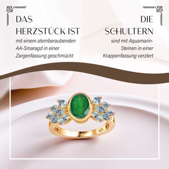 AA Kagem sambischer Smaragd und Aquamarin-Ring - 2 ct.