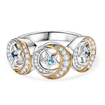 GP - AA Blauer Apatit, Blauer Saphir Ring 925 Silber Rhodiniert und 750 Gelbgold Vermeil (Gr&ouml;&szlig;e 17.00) ca. 0,55 ct