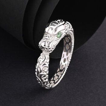 D'Joy Royal Bali- Kolumbianischer Smaragd Drachen Ring in 925 Silber