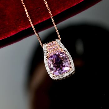 D'joy AA Rose De France Amethyst, Moissanit Anh&auml;nger mit Kette (ca. 50 cm), 925 Silber 750 Ros&eacute;gold Vermeil ca. 5,71 ct.