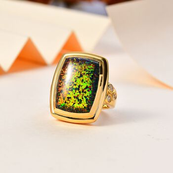 Labor schwarzer Opal und Zirkon-Ring - 5,73 ct.