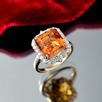 LUXURIANT AAA Madeira Citrin und Labor Diamant Ring in 417 Gelbgold - 5,31 ct.