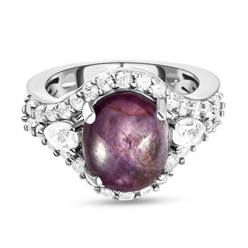 Sternrubin und wei&szlig;er Zirkon-Ring, 925 Silber platiniert  ca. 8,48 ct
