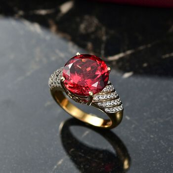 Djoy Lab Created Padparadscha-Saphir, Wei&szlig;er Zirkon Ring 925 Silber 750 Gelbgold Vermeil (Gr&ouml;&szlig;e 17.00) ca. 9,31 ct