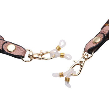 Brillenkette mit Echtlederband, Leopardenmuster, Rosa und Gold
