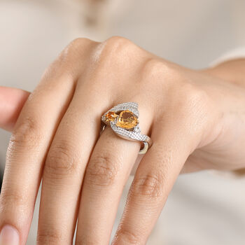 GP - AA Citrin, Feueropal Ring 925 Silber Rhodiniert und 750 Gelbgold Vermeil (Gr&ouml;&szlig;e 17.00) ca. 2,00 ct