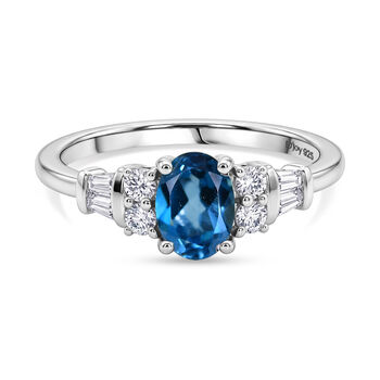 D'Joy London Blau Topas, Moissanit Ring 925 Silber Rhodiniert (Gr&ouml;&szlig;e 16.00) ca. 1.19 ct