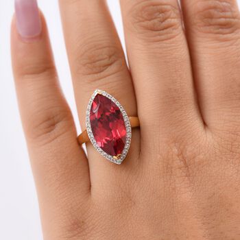 Marquise Dawn - D joy Lab Created Padparadscha-Saphir , Wei&szlig;er Zirkon Ring 925 Silber 750 Gelbgold Vermeil (Gr&ouml;&szlig;e 16.00) ca. 11.92 ct