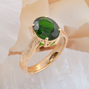 Zertifiziert und gepr&uuml;ft AAA Nat&uuml;rlicher Chromdiopsid Ring in 417 Gold - 2,65 ct.