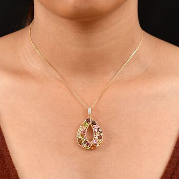 GP Italienische Garten - AA Mehrfarbiger-Turmalin Anh&auml;nger mit Kette, ca. 50 cm 925 Silber 750 Gelbgold Vermeil ca. 3.87 ct