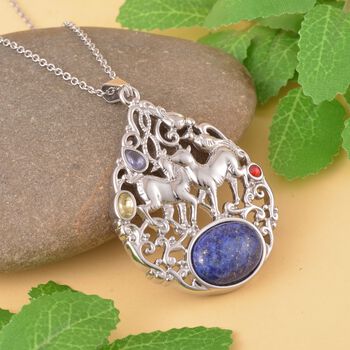 Lapislazuli, gelber Zirkonia Anh&auml;nger mit Kette, 316L Edelstahl ca. 16.20 ct