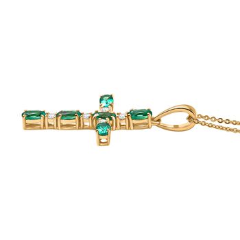 Luxuriant - AAA Lab Grown Kolumbianischer Smaragd, Moissanit Schmuckset ca. 50 cm 925 Silber 750 Gelbgold Vermeil ca. 1.47 ct