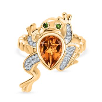 GP - Serra Gaucha Citrin, Wei&szlig;er Zirkon Ring 925 Silber 750 Gelbgold Vermeil (Gr&ouml;&szlig;e 17.00) ca. 1,86 ct