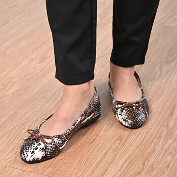 LA MAREY - Damen Ballerinas, Schlangenhautmuster, Gr&ouml;&szlig;e 40, Schwarz und Nude
