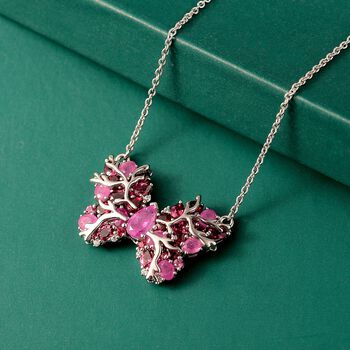 GP Trionfo Kollektion - Ilakaka Rosa Saphir (Fissure gef&uuml;llt), Lotus Granat Halskette ca. 45 cm 925 Silber rhodiniert ca. 7.36 ct