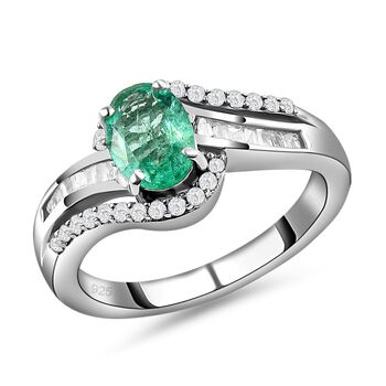 AA &Auml;thiopischer Smaragd und wei&szlig;er Diamant-Ring, 925 Silber platiniert  ca. 0,93 ct